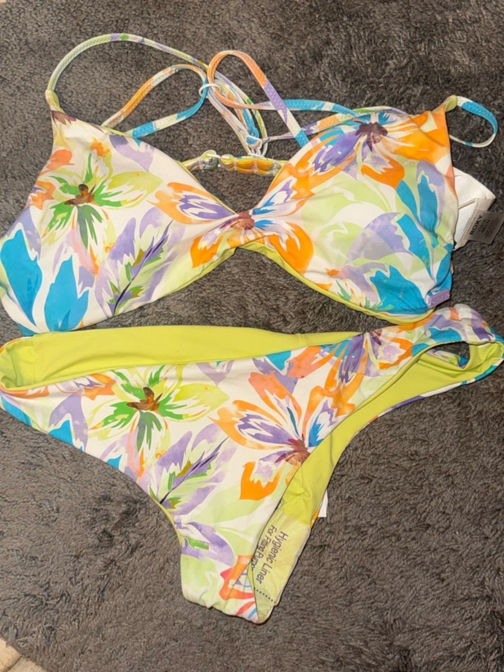 Roxy Floral Bikini Set in White, Blue, Orange, Green, Purple